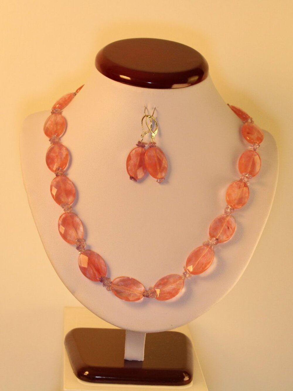 Natural Chrry Quartz Faceted Oval Gemston & Amethyst Chips Necklace 18-20 Inches